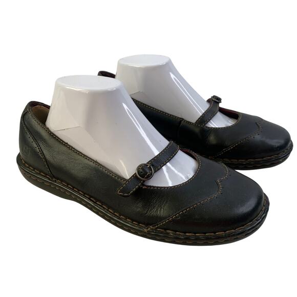 Born Shoes - Born Jem Black Leather Mary Jane Flats Womens Sz 10 Babydoll Top Strap READ